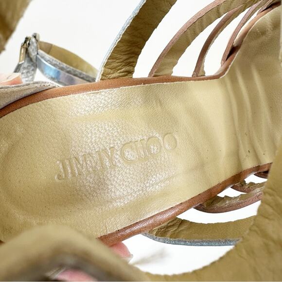 Jimmy Choo Sandals Womens 38.5/ US 8.5 Cork Wedge Leather Gladiator - Picture 7 of 12